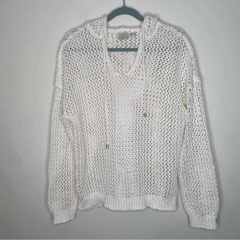 Joie Open Knit Crochet Hooded Sparkle Sweater in size M Ivory - Picture 15 of 15